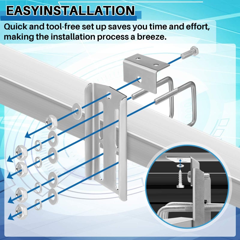 Yaocom 2 Sets 8"" Boat Trailer Bunk Brackets, Galvanized Double U Bolt Swivel Top Bunk Bracket Kit for 1.5"" x 3"", 2"" x 3"", 3"" x 3"" Boat Trailer Cross Member, Boat Trailer Bunk Brackets - Image 5